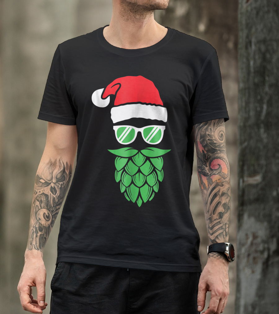 Funny Xmas Santa Hat Sunglasses Hop Beard T-Shirt