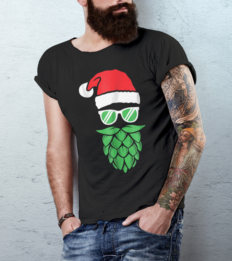 Funny Xmas Santa Hat Sunglasses Hop Beard T-Shirt
