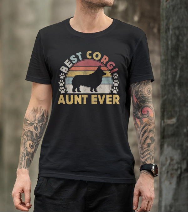 BEST CORGI AUNT EVER VINTAGE SUNSET SILHOUETTE PAW PRINTS T-Shirt