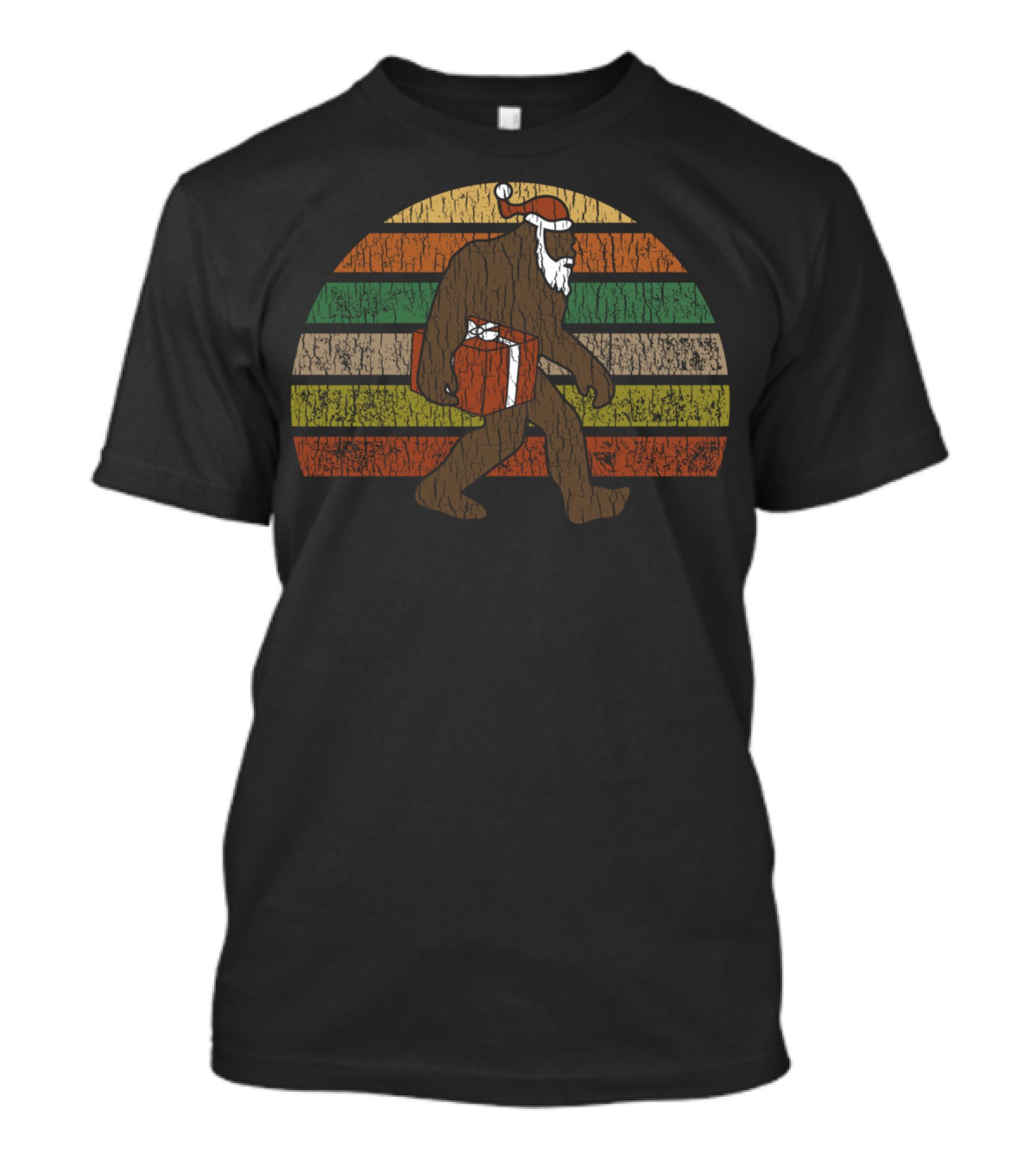 Bigfoot Santa Christmas Sasquatch Retro Stripes Holiday Gift T-Shirt