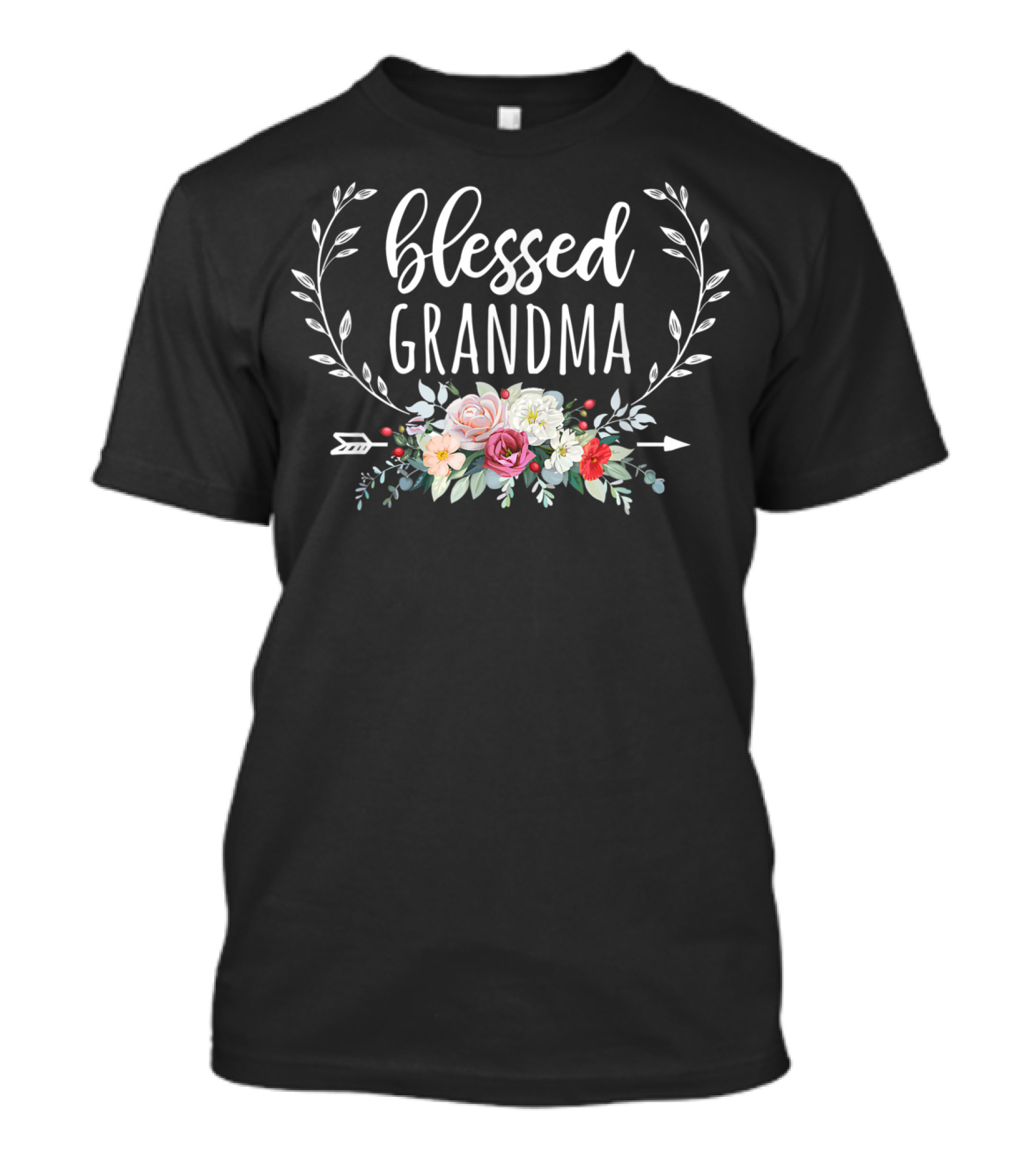 Blessed Grandma Floral Heart With Arrow And Leaves T-Shirt