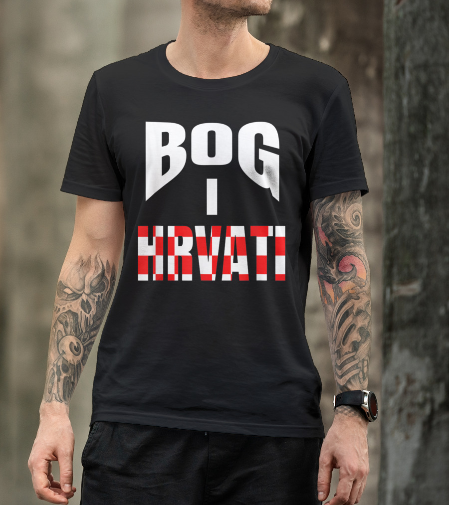 Bog I Hrvati God And Croatians Croatia Striped Typography T-Shirt