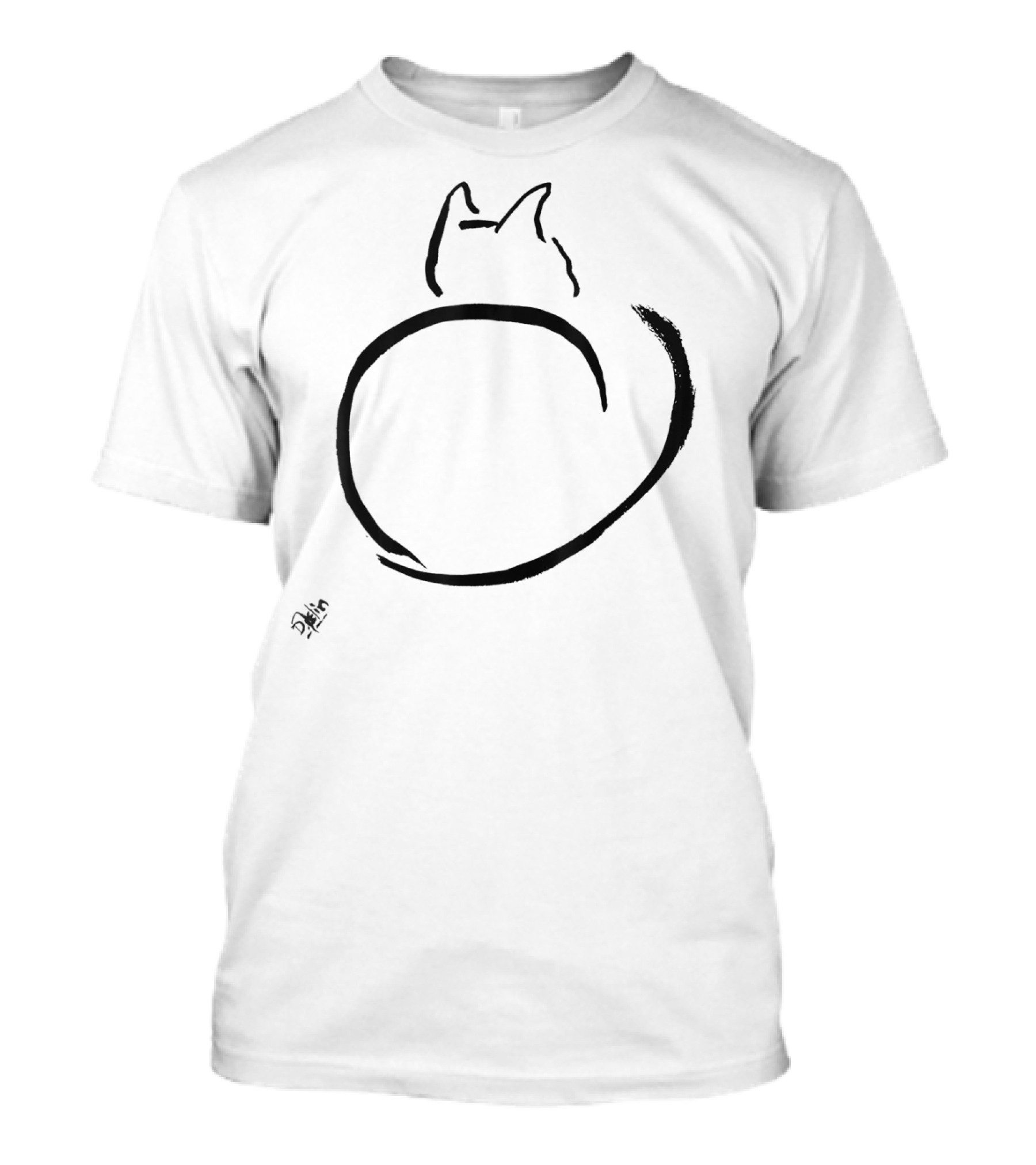 Brush And Ink Zen Kitty Silhouette Enso Circle T-Shirt