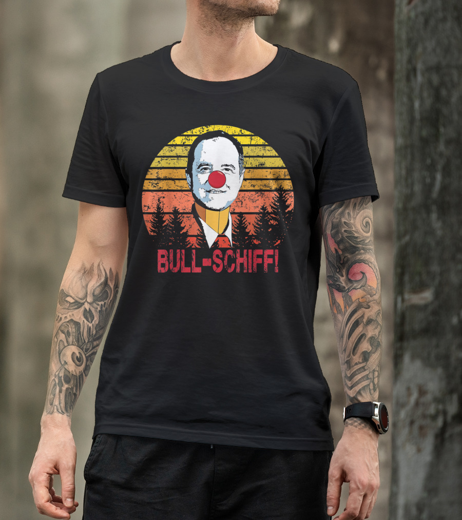 Bull Schiff Shifty Adam Schiff Clown Red Nose Sunset Forest T-Shirt