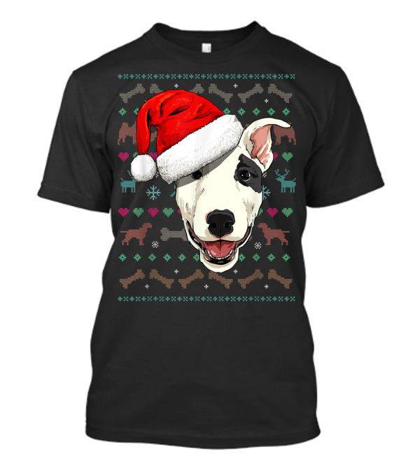 Bull Terrier Santa Hat Ugly Christmas T-Shirt