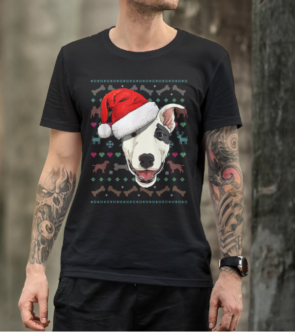 Bull Terrier Santa Hat Ugly Christmas T-Shirt
