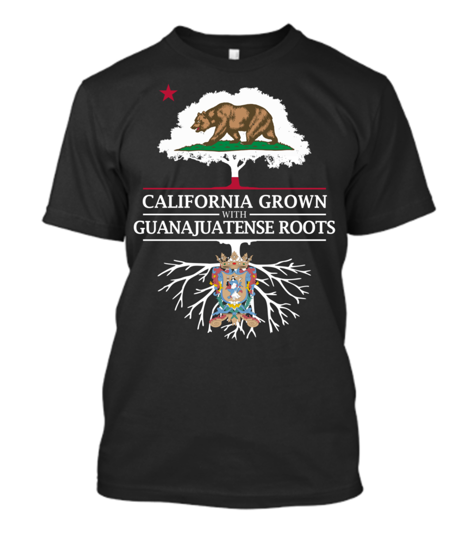 California Grown With Guanajuatense Roots Bear And Coat Of Arms T-Shirt