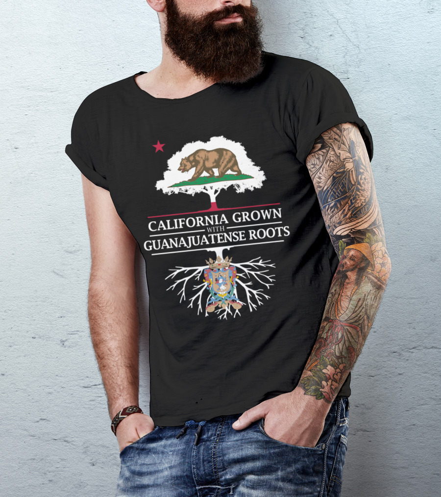 California Grown With Guanajuatense Roots Bear And Coat Of Arms T-Shirt