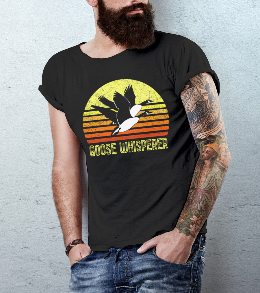 Goose Whisperer Canada Waterfowl Hunting Sunset Bird T-Shirt