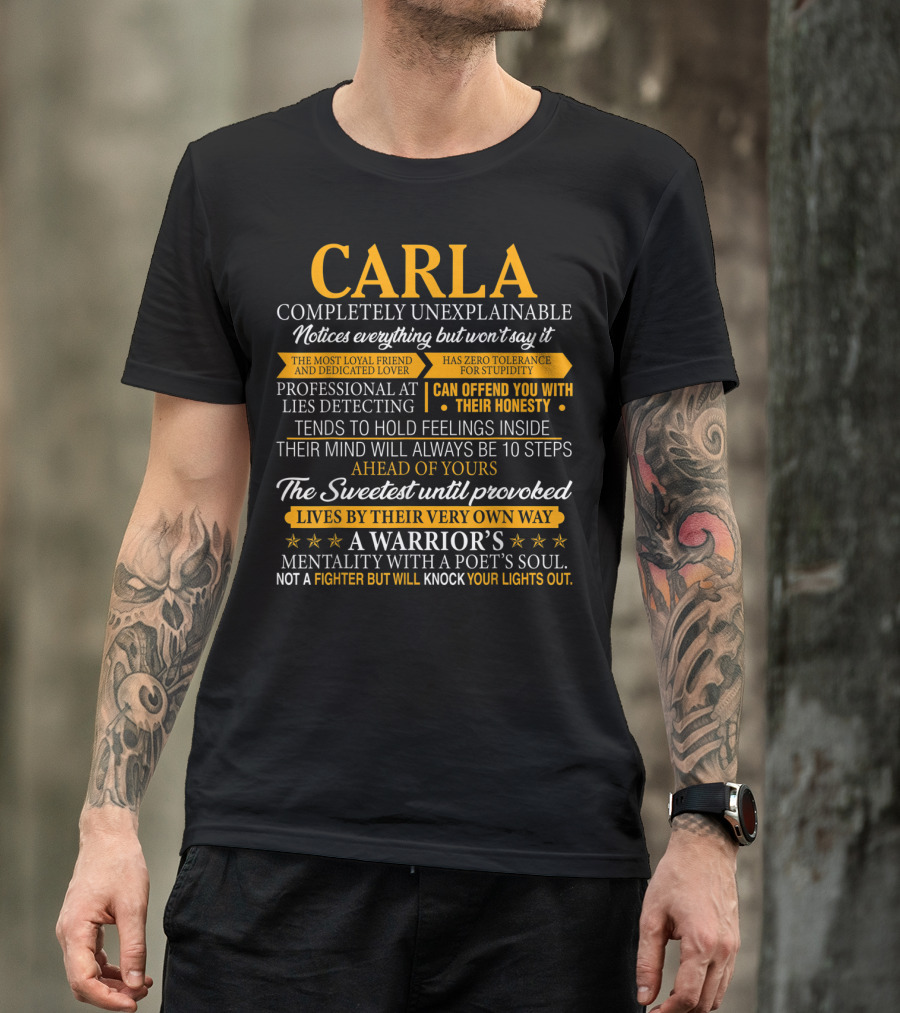 CARLA Completely Unexplainable Notices Everything Professional Lies Detecting Warrior's Mentality Poet's Soul T-Shirt
