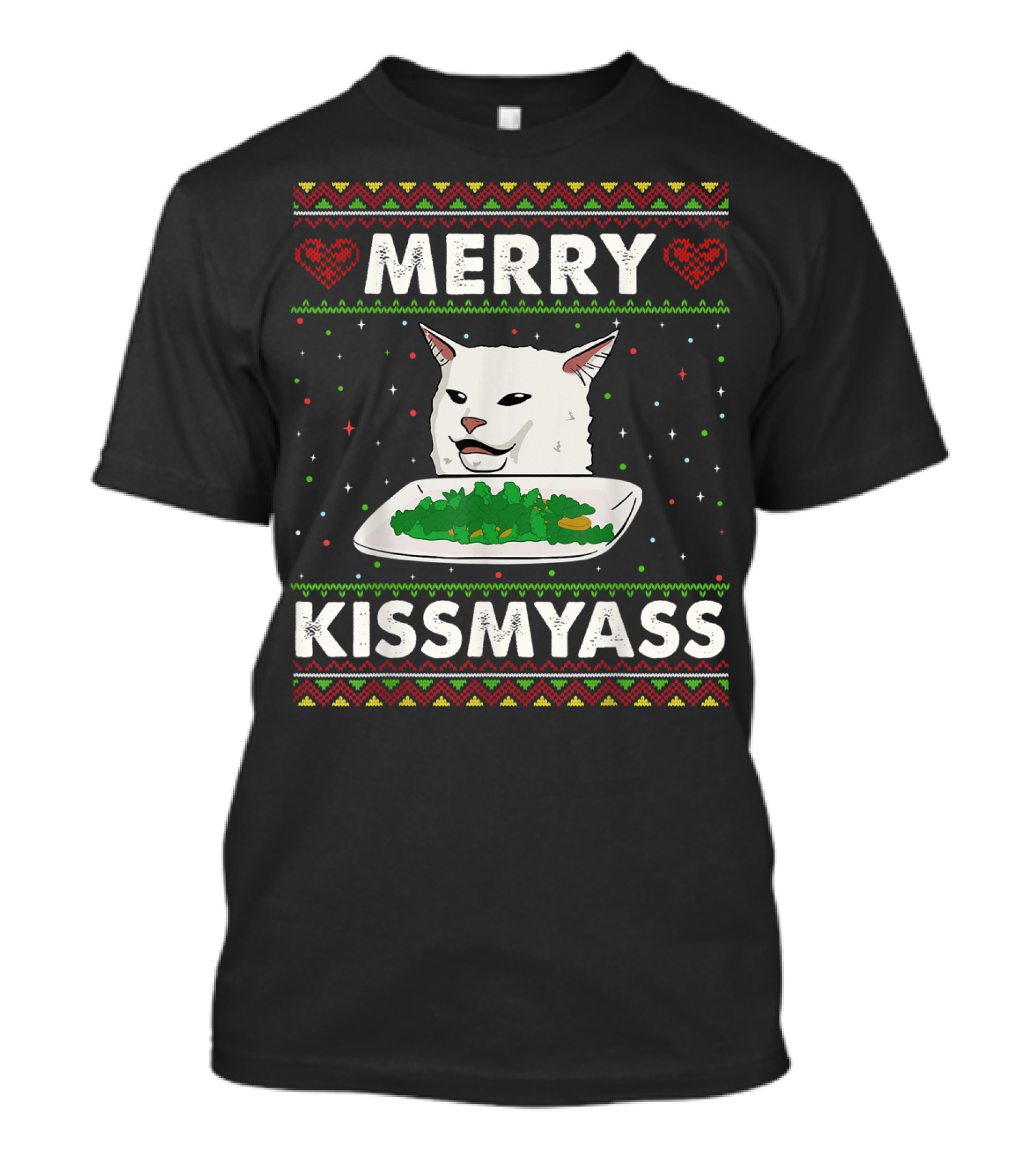 Merry Kissmyass Cat Funny Angry Holiday T-Shirt