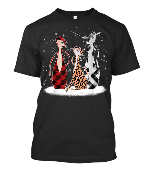 Cat Leopard Buffalo Plaid Prints Snowflake Trio T-Shirt