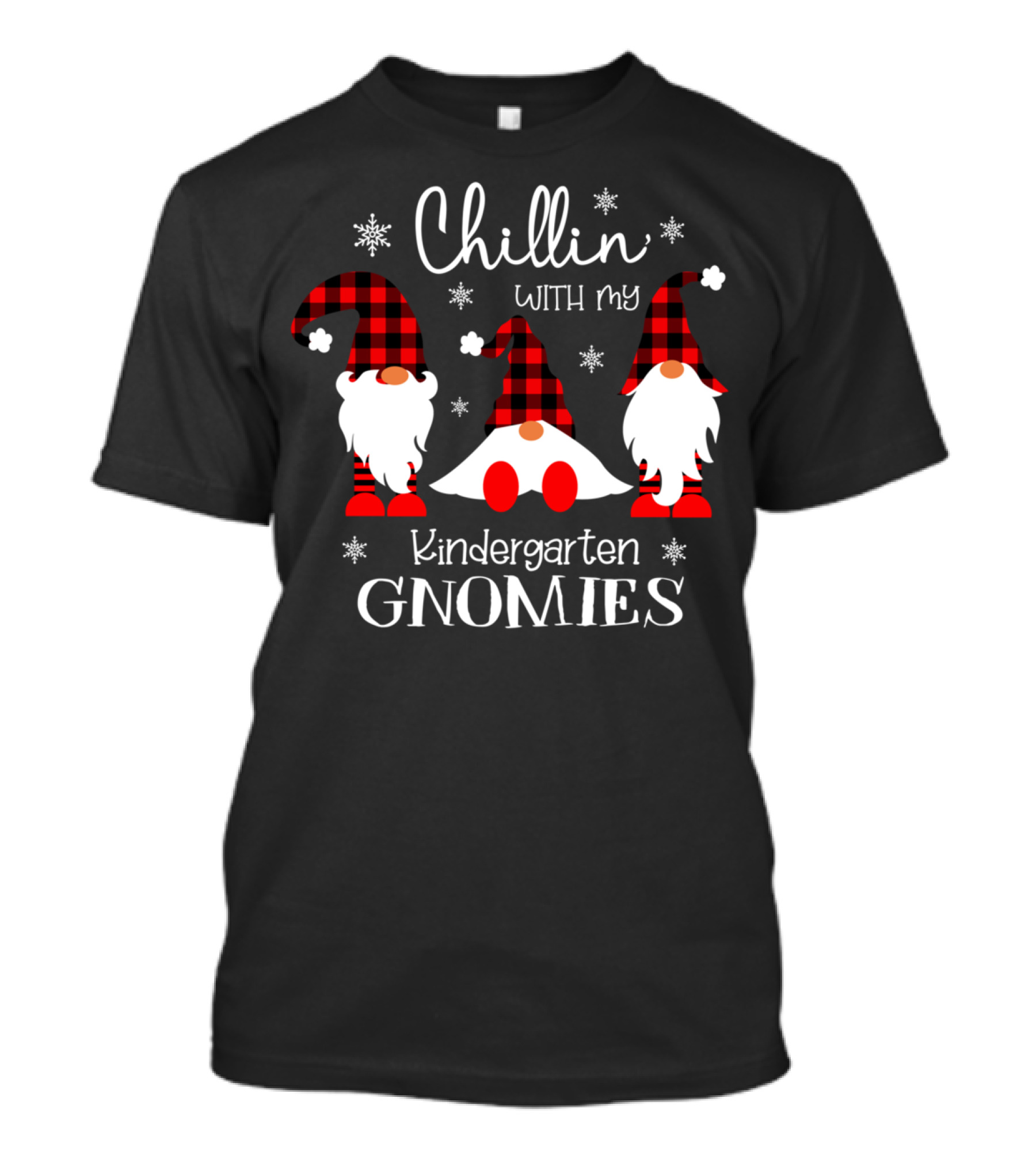 Chillin' With My Kindergarten Gnomies Teacher Gnomes Snowflakes Plaid T-Shirt