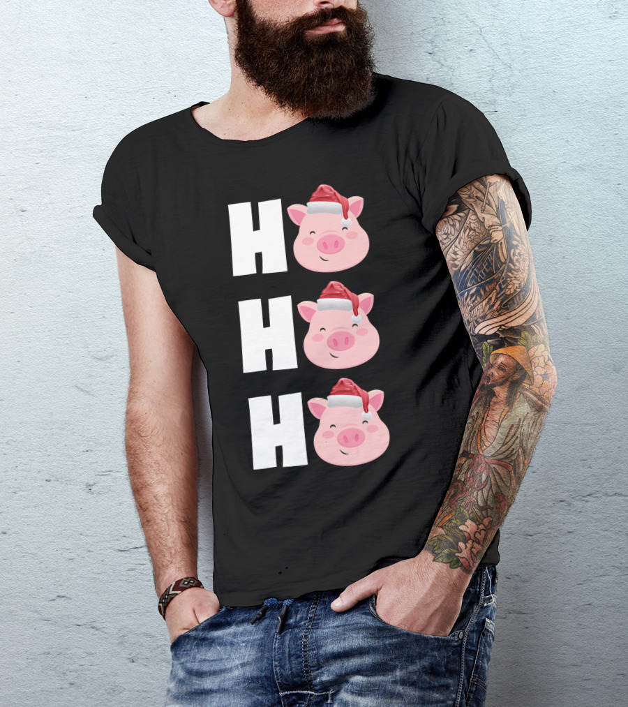 H H H Christmas Santa Hat Piglets T-Shirt