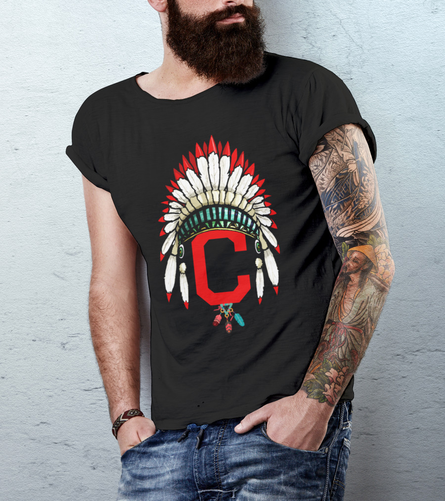 Cleveland Hometown Indian Tribe Headdress Symbol With Bold C T-Shirt