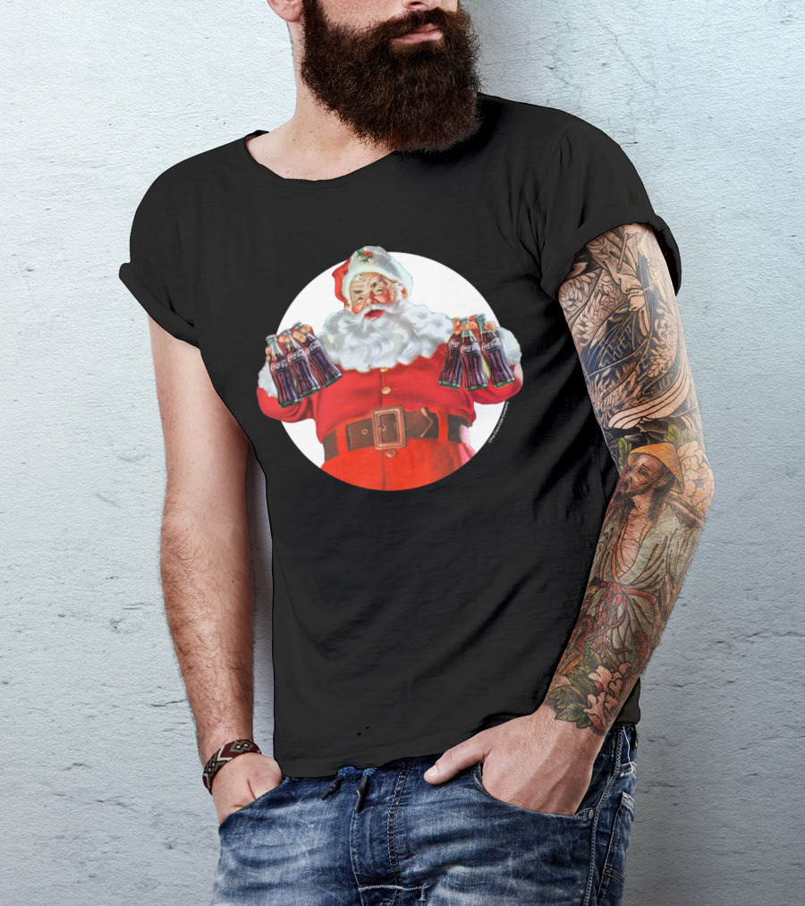 CocaCola Christmas Santa Claus Holding Bottles T-Shirt