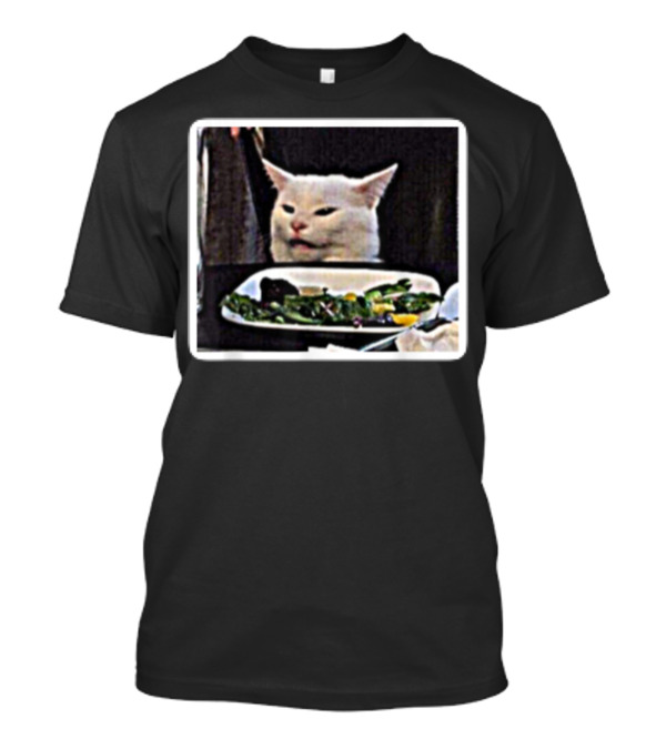 Confused Cat Meme White Cat Eating Salad T-Shirt