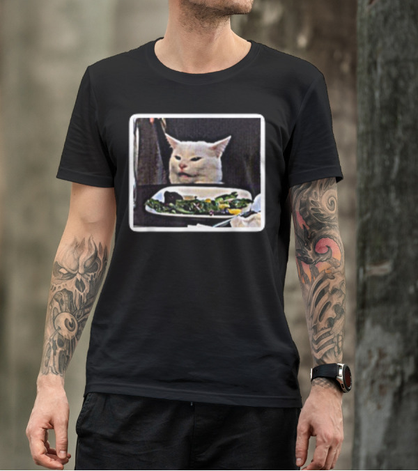 Confused Cat Meme White Cat Eating Salad T-Shirt