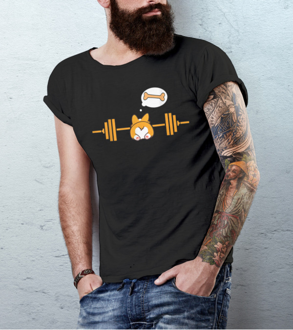 Funny Corgi Deadlift Weight Lifting With Bone Motivation T-Shirt