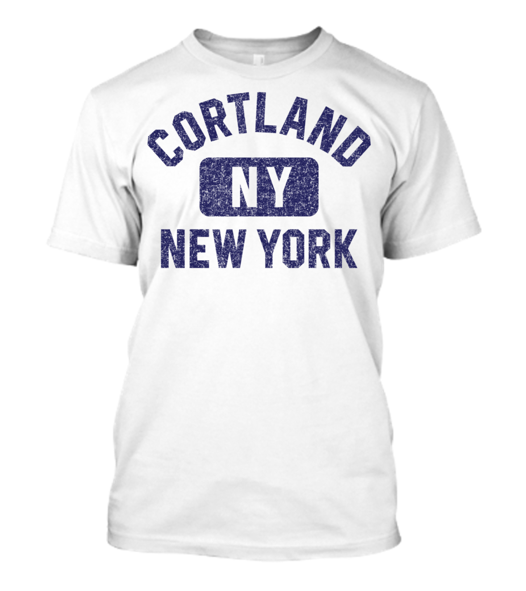 Cortland New York NY Gym Style Distressed Navy Blue T-Shirt