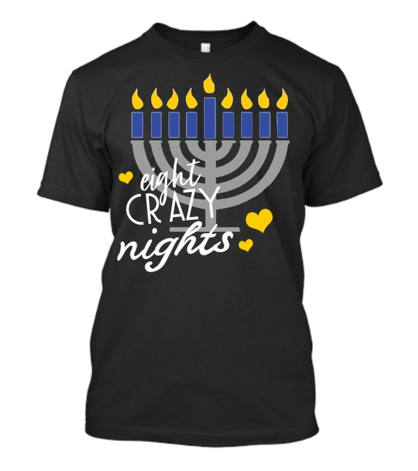 Eight Crazy Nights Cute Hanukkah Pyjama Menorah Hearts T-Shirt