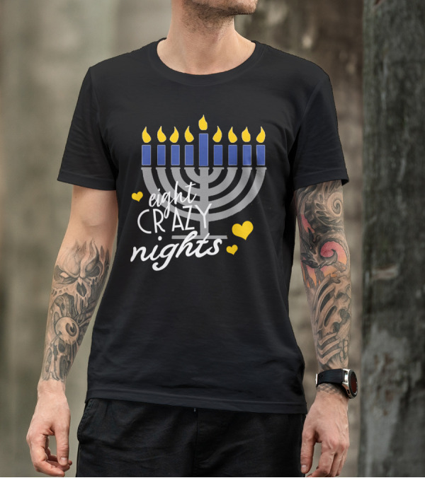 Eight Crazy Nights Cute Hanukkah Pyjama Menorah Hearts T-Shirt