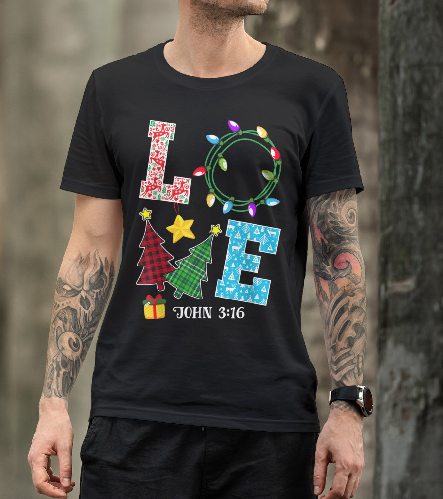 Love John 316 Christmas Xmas Family Festive Lights Trees Gift T-Shirt