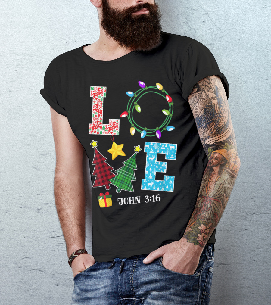 Love John 316 Christmas Xmas Family Festive Lights Trees Gift T-Shirt