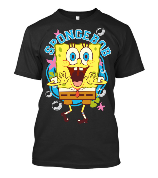 Spongebob Excited Pastel Design With Bubbles And Flowers T-Shirt
