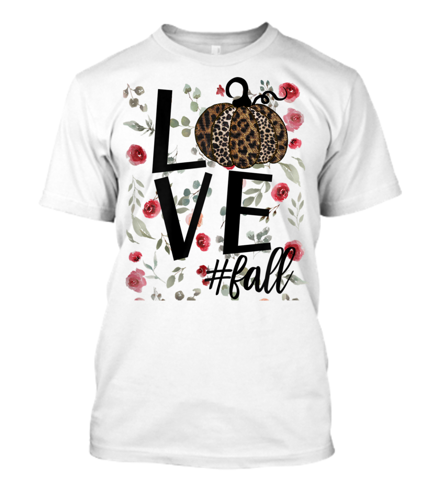 LOVE Leopard Pumpkin #fall Floral Background T-Shirt