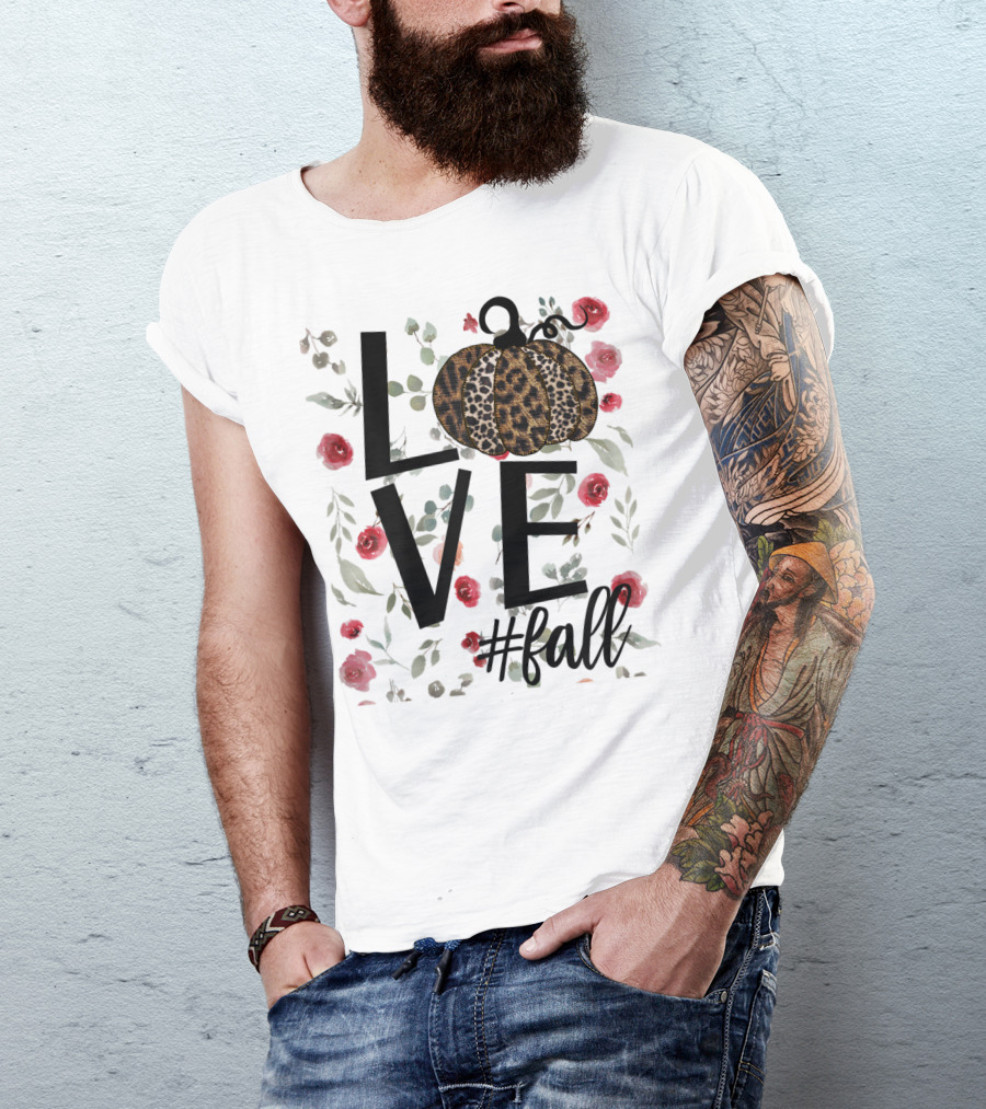 LOVE Leopard Pumpkin #fall Floral Background T-Shirt