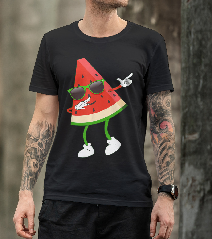 Dabbing Watermelon Cute Juicy Fruit Lovers Funny Sunglasses Dance T-Shirt