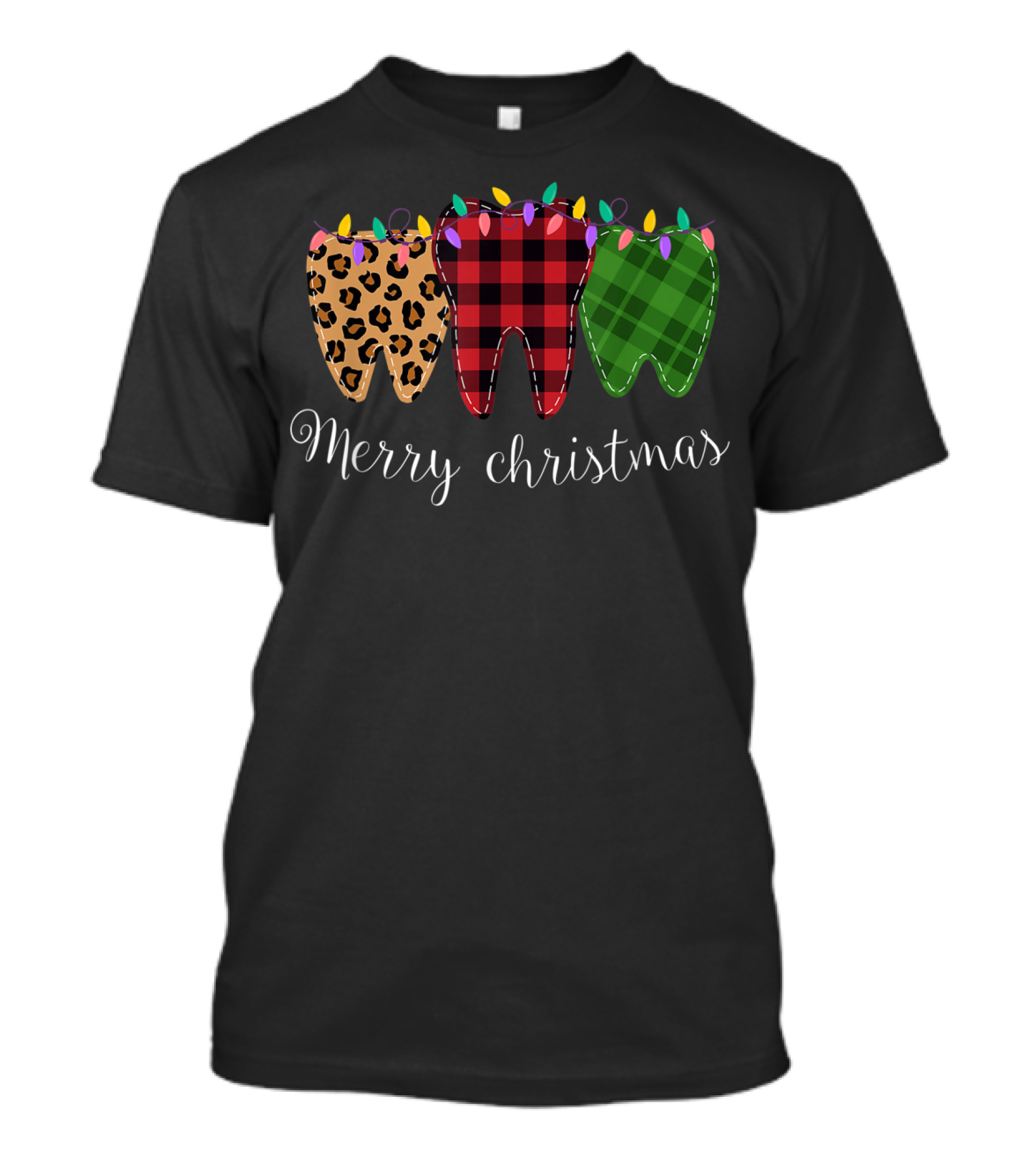 Merry Christmas Tooth Santa Leopard Buffalo Plaid T-Shirt