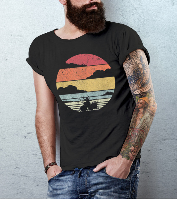 Retro Sunset Drummer Style Drum Player Ocean T-Shirt