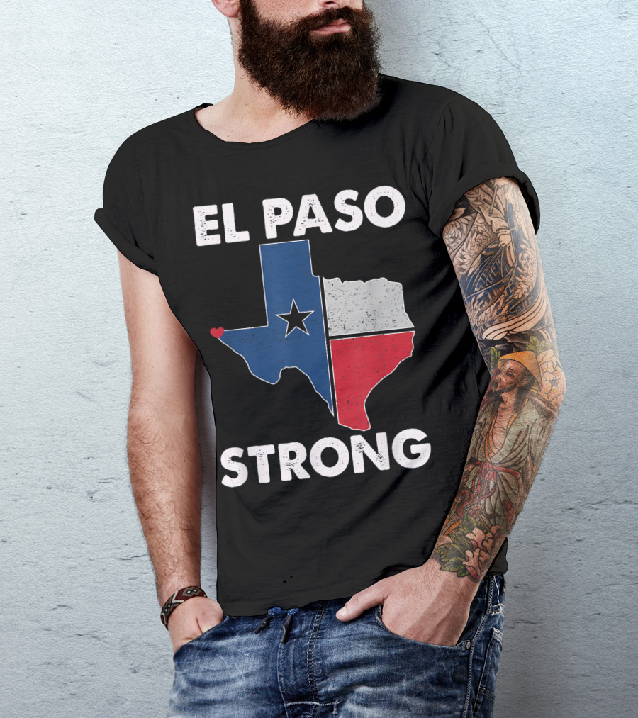 El Paso Strong Texas Flag Heart Map T-Shirt