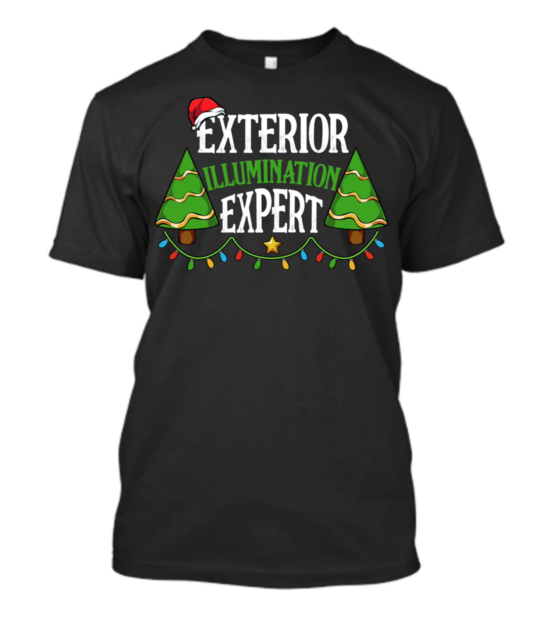 Exterior Illumination Expert Christmas Santa Hat Lights Trees T-Shirt