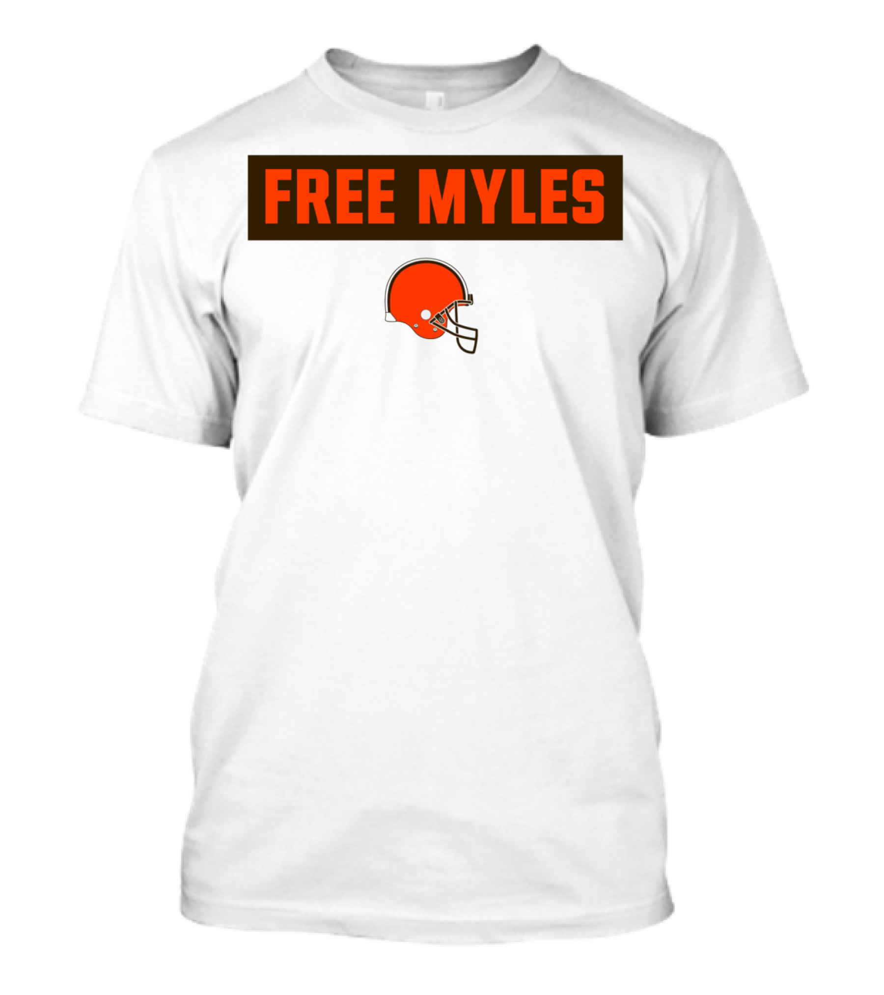 FREE MYLES Orange Helmet Browns Football T-Shirt