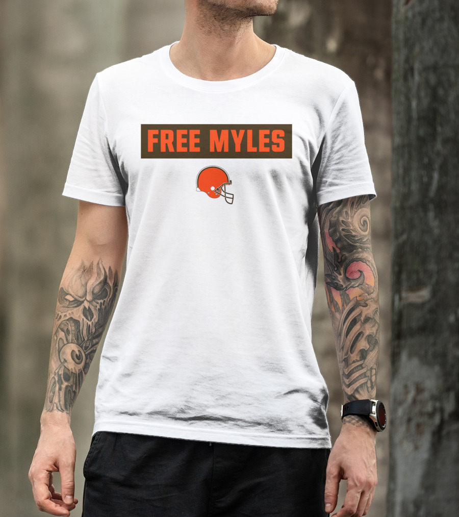 FREE MYLES Orange Helmet Browns Football T-Shirt