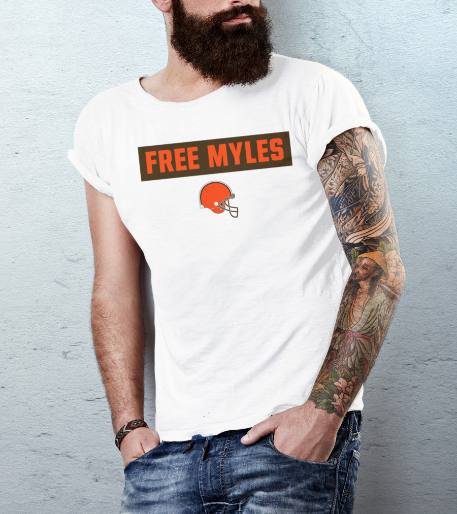 FREE MYLES Orange Helmet Browns Football T-Shirt