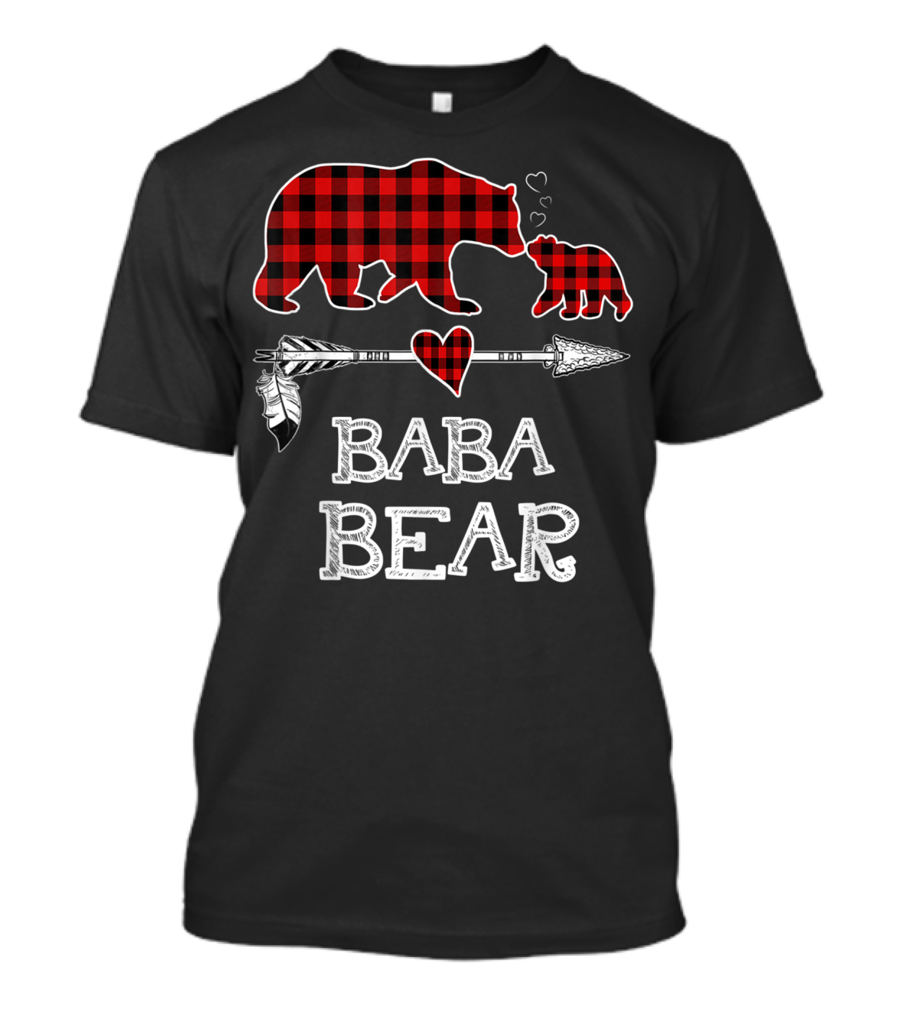 Baba Bear Red Plaid Buffalo Arrow Heart Christmas T-Shirt