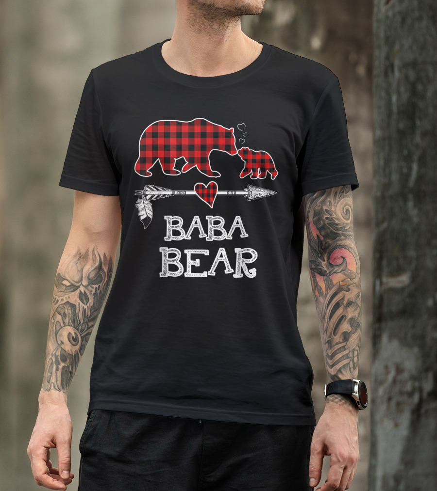 Baba Bear Red Plaid Buffalo Arrow Heart Christmas T-Shirt
