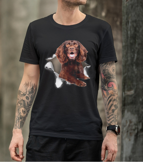 Boykin Spaniel Dog Peeking Through Torn Effect T-Shirt