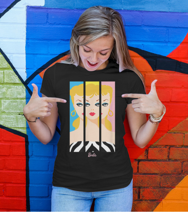 Barbie 60th Anniversary Triple Portrait With Retro Colors And Zebra Stripes T-Shirt