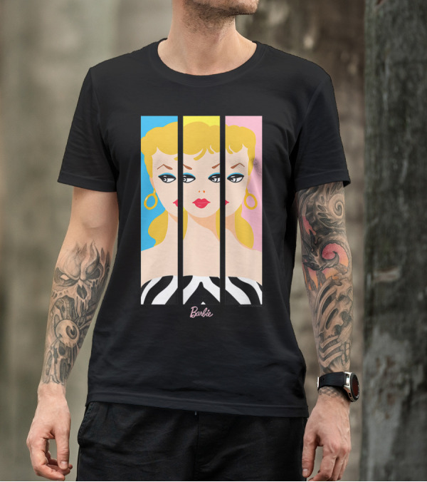 Barbie 60th Anniversary Triple Portrait With Retro Colors And Zebra Stripes T-Shirt