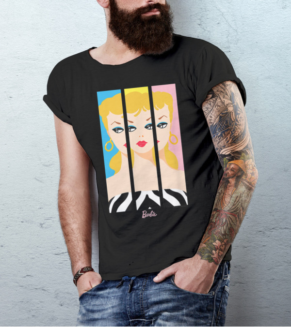 Barbie 60th Anniversary Triple Portrait With Retro Colors And Zebra Stripes T-Shirt