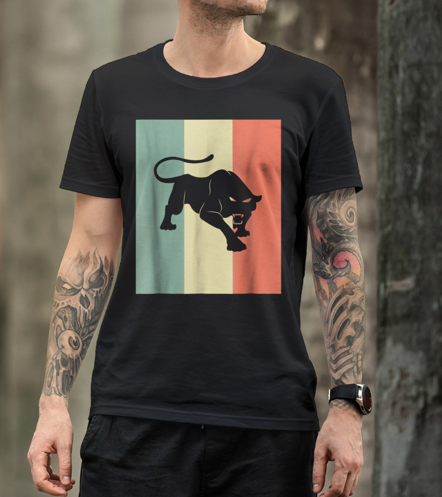 Black Panther Silhouette Tricolor Background T-Shirt