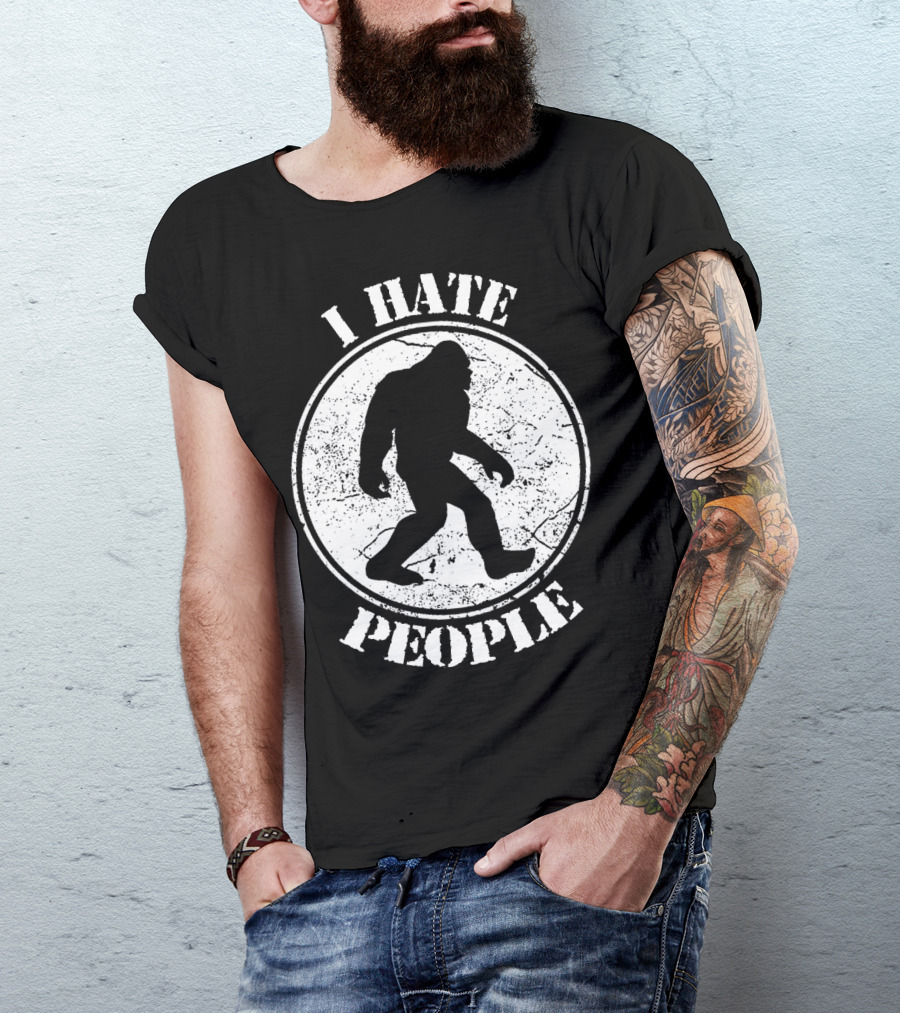 I Hate People Bigfoot Silhouette Walking In Circle T-Shirt