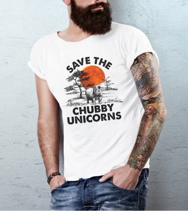 Save The Chubby Unicorns Rhino Conservation Sunset Scene T-Shirt