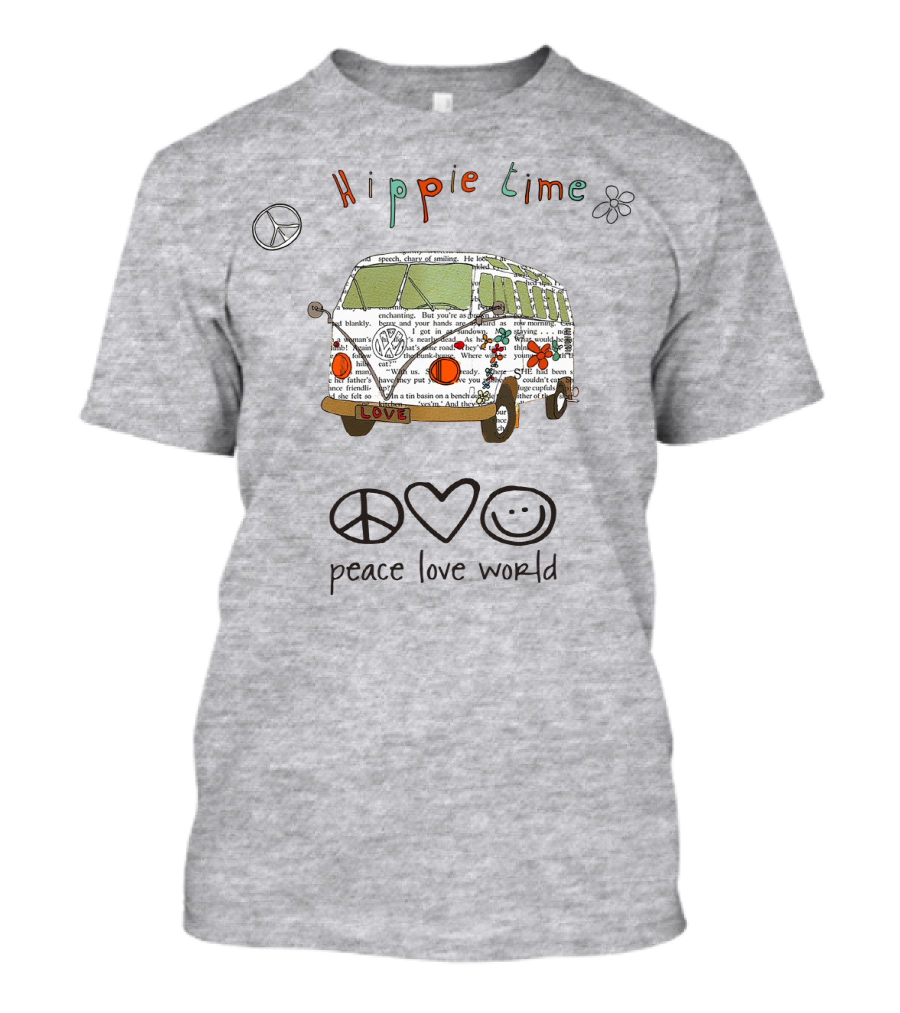 Hippie Time Peace Love World Retro Van Design With Symbols T-Shirt