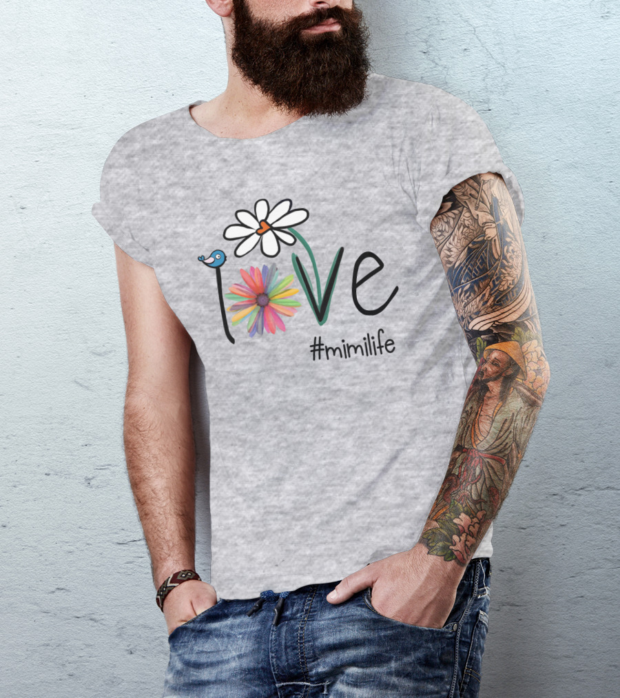 Love Mimi Life Floral Design With Bluebird And Colorful Flowers T-Shirt